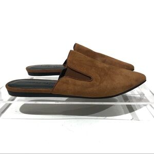 Jenni Kanye Suede Pointed Toe Famous Dream Mules Saddle Tan Camel Sz 36 EU